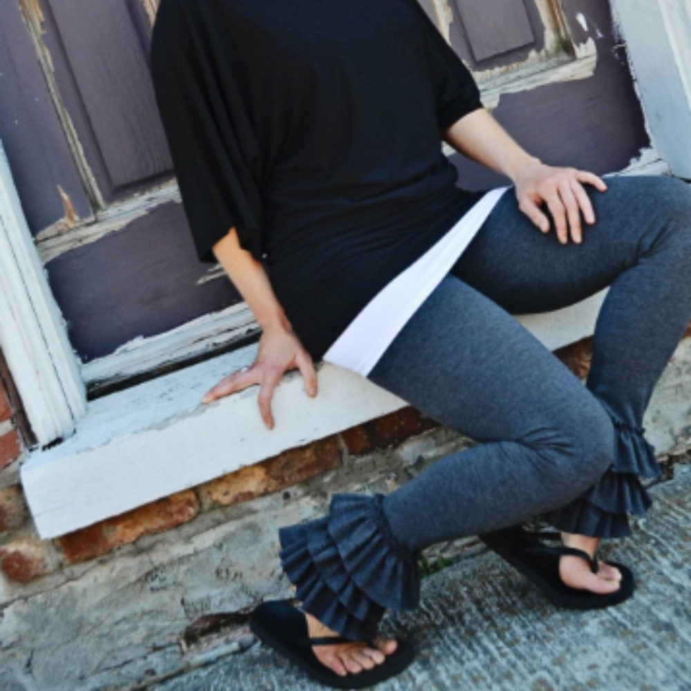 Triple Ruffle Leggings Ladies Sizes Ankle Length